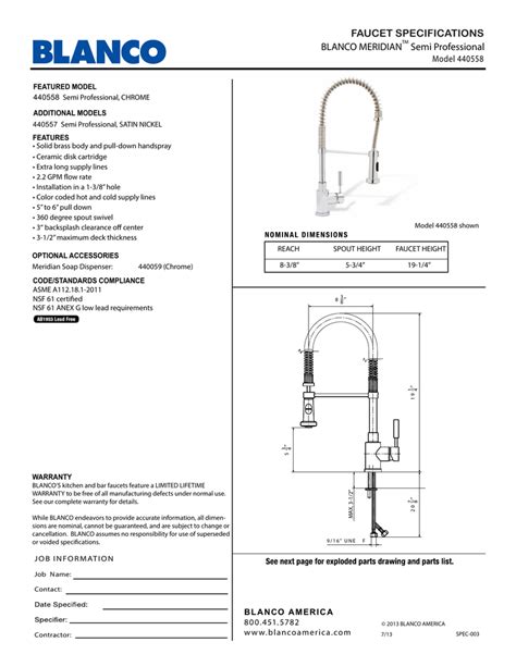 blanco meridian semi professional faucet specifications manualzz