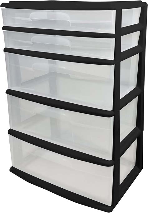 homz plastic  drawer medium storage tower white frame clear drawers