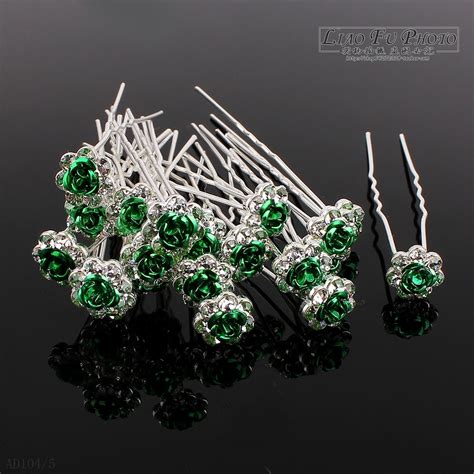 60pcs Wedding Accessories Bridal Green Rose Hairpins Flower Crystal