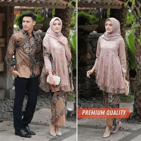 Jual Batik Couple Kebaya Tunangan Modern Brukat Terbaru 2022 Pasangan