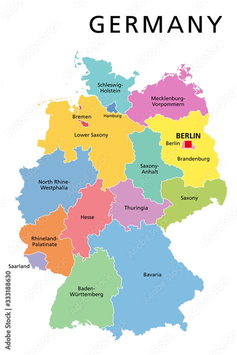 germany political map multicolored states  federal republic  germany  capital berlin