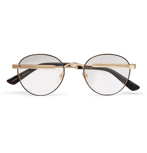 gucci round frame gold tone and enamel optical glasses in metallic for