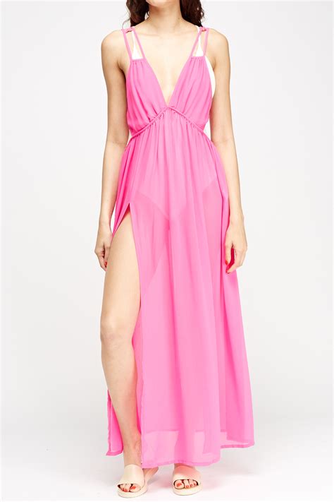 Hot Pink Sheer Cover Up Dress Just £5
