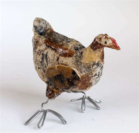 handbuilt ceramic chicken sculpture ceramic  midoritakaki