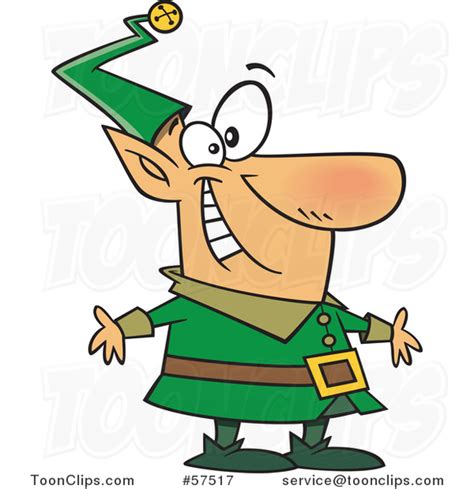 Cartoon Of Happy Christmas Elf In A Green Suit 57517 By Ron Leishman
