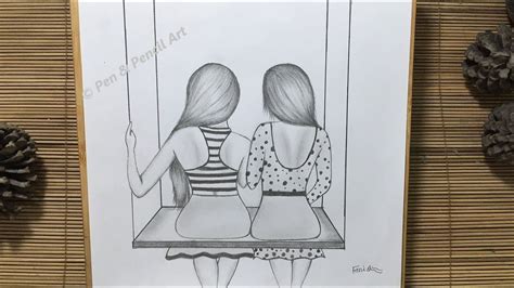 Friendship Day Drawing How To Draw Girls Swinging
