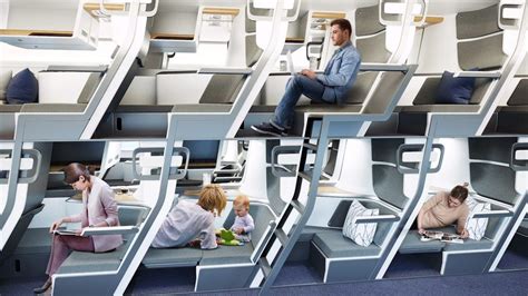 concept  double decker airline seating   passengers  sleep  social