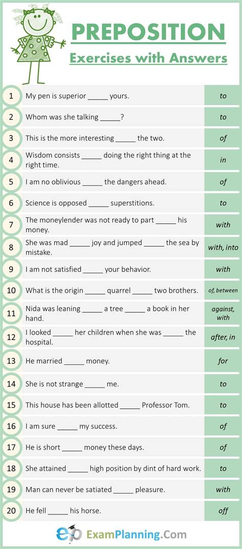 preposition worksheets  grade   answers