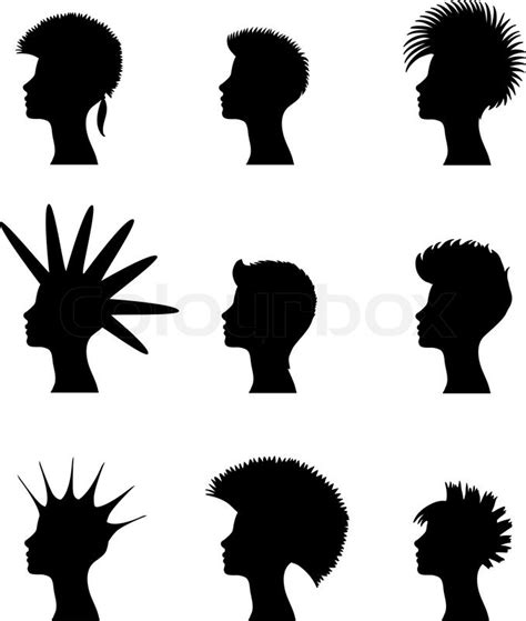 silhouette of a girl with a set of punk hairstyles vector colourbox