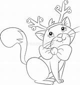 Weihnachtskatze Antlers Reindeer Wenig Malbuch Nett Kinder Katze sketch template
