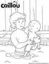 Caillou Coloring Dad Swimming Printable sketch template