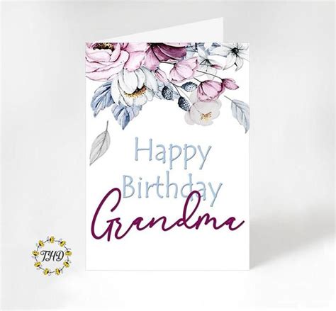 grandmother floral birthday greeting cardprintable happy birthday card