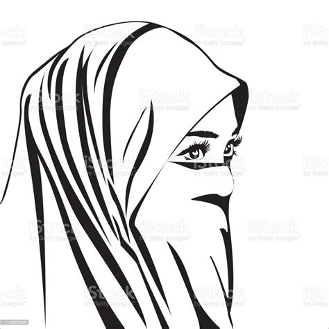 hijab güzel bir müslüman kadınla portre vektör Çizim stok vektör sanatı