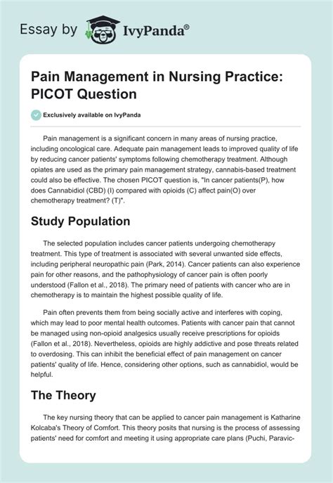 pain management  nursing practice picot question  words essay