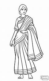 Indian Coloring India Drawing Woman Pages Girl Sari Clipart Saree Flag Ancient Jamaican Kids Realistic сари Man Printable Drawings Urgent sketch template