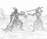 Skyrim Elder Scrolls Coloring Warriors Pages Sketch Dragon Yumiko Fujiwara Printable sketch template