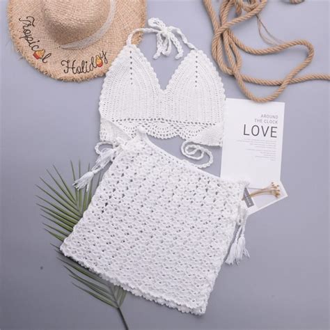 women s swimwear 2021 two piece crochet women bikini set with skirt and