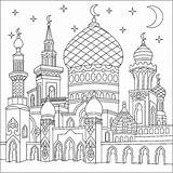 Mosque Coloring Drawing Islamic Pages Ramadan Oriental Adult Book Colouring Sheets Turkish Nights Thousand Castle Justcolor Kids Printable Crescent Moons sketch template