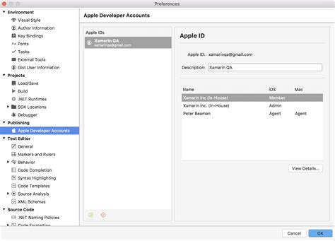 apple account management xamarin microsoft learn