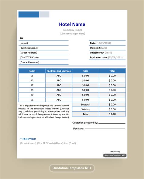 hotel quotation template  estimate  quote templates