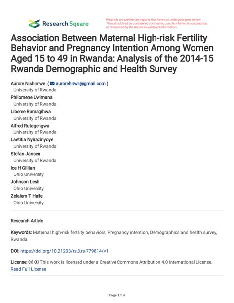 Pdf Association Between Maternal High Risk Fertility Behavior And