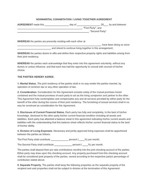 cohabitation agreement   templates forms templatelab