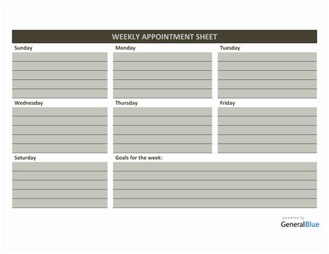 weekly appointment sheet template  word colorful