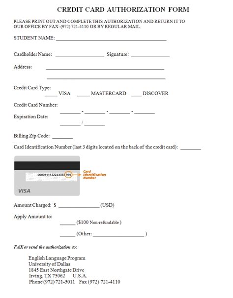 credit card authorization form template templates study