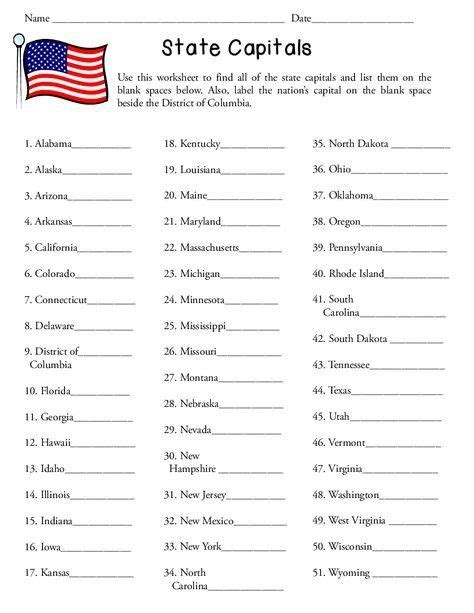 united states capitals quiz printable worksheet printable template
