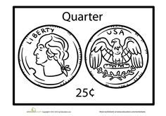 quarter coloring page  images money math worksheets learning