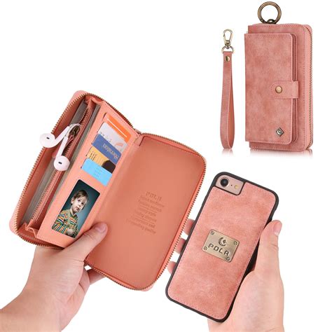 iphone  wallet detachable case iphone  case dteck wrist band metal buckle  card slots