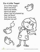 Little Teapot Nursery Rhymes Rhyme Worksheets Preschool Kindergarten Coloring Education Lyrics Crafts Songs Activities Music Buckle Shoe Two Worksheet Poems sketch template