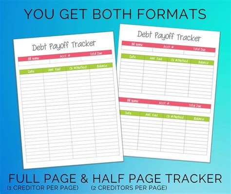 debt payoff tracker printable worksheet pink green binder etsy