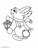 Coloring Winter Pages Rabbit Seasons Printable Lantern sketch template