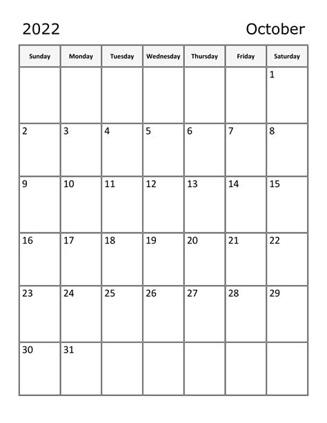 october  monthly calendar template october   printable