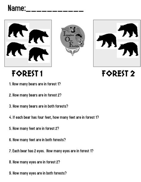 bear math activity sheet math activities math math skills