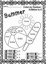 Summer Addition Color Kindergarten Math Worksheets Worksheet Coloring Printable Teacherspayteachers Kids sketch template