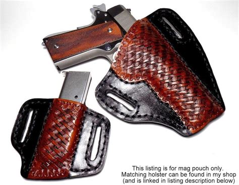 leather  magazine pouch open carry owb canted mag holster brown basketweave  acp