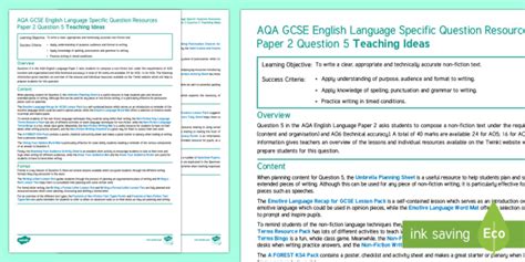 gcse aqa gcse english language paper  question  teaching ideas