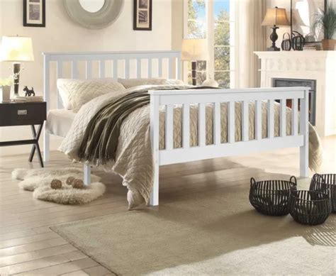 pine wood solid wooden white bed frame  sizes shaker style bedroom furniture  picclick uk