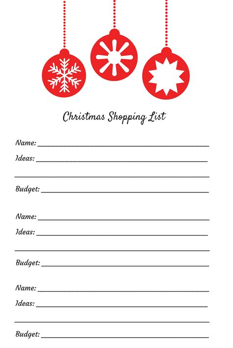printable christmas shopping list     printablee