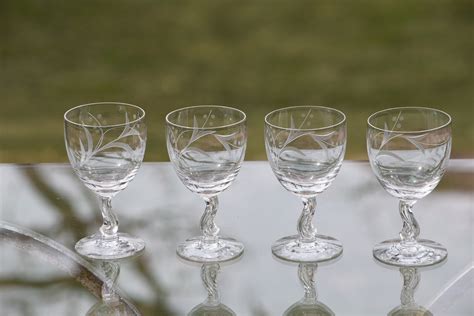 Vintage Etched Crystal Wine Glasses Set Of 4 Fostoria Spring Circa