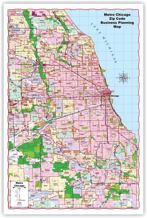 progeo city maps metro chicago  zip codes large    laminat progeo maps guides