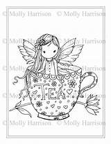 Fairy Coloring Pages Tea Molly Harrison sketch template
