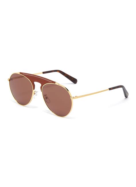 loewe leather top bar metal round aviator sunglasses in brown for men