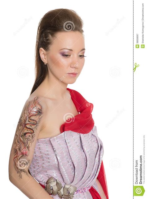 Beautiful Girl With A Body Art On His Arm Royalty Free