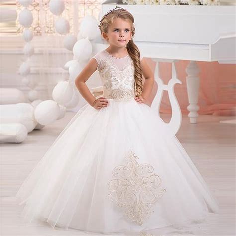 Beautiful White Flower Girls Dresses For Wedding Lace Appliques Pageant