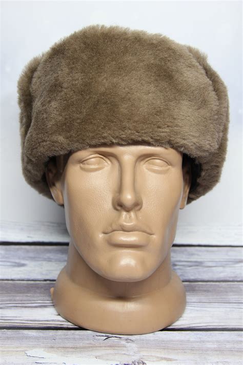 Winter Sheepskin Fur Hat Natural Ushanka Hat Russian Winter Etsy