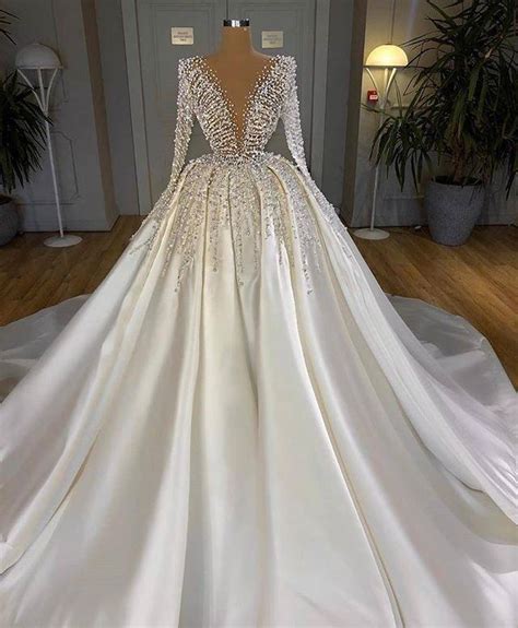 2020 Turkish Beaded Crystal White Satin Wedding Dresses