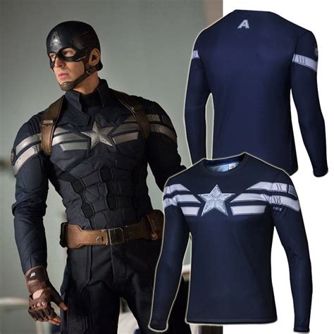 new navy blue marvel captain america super hero compression tights sporter t shirt men fitness
